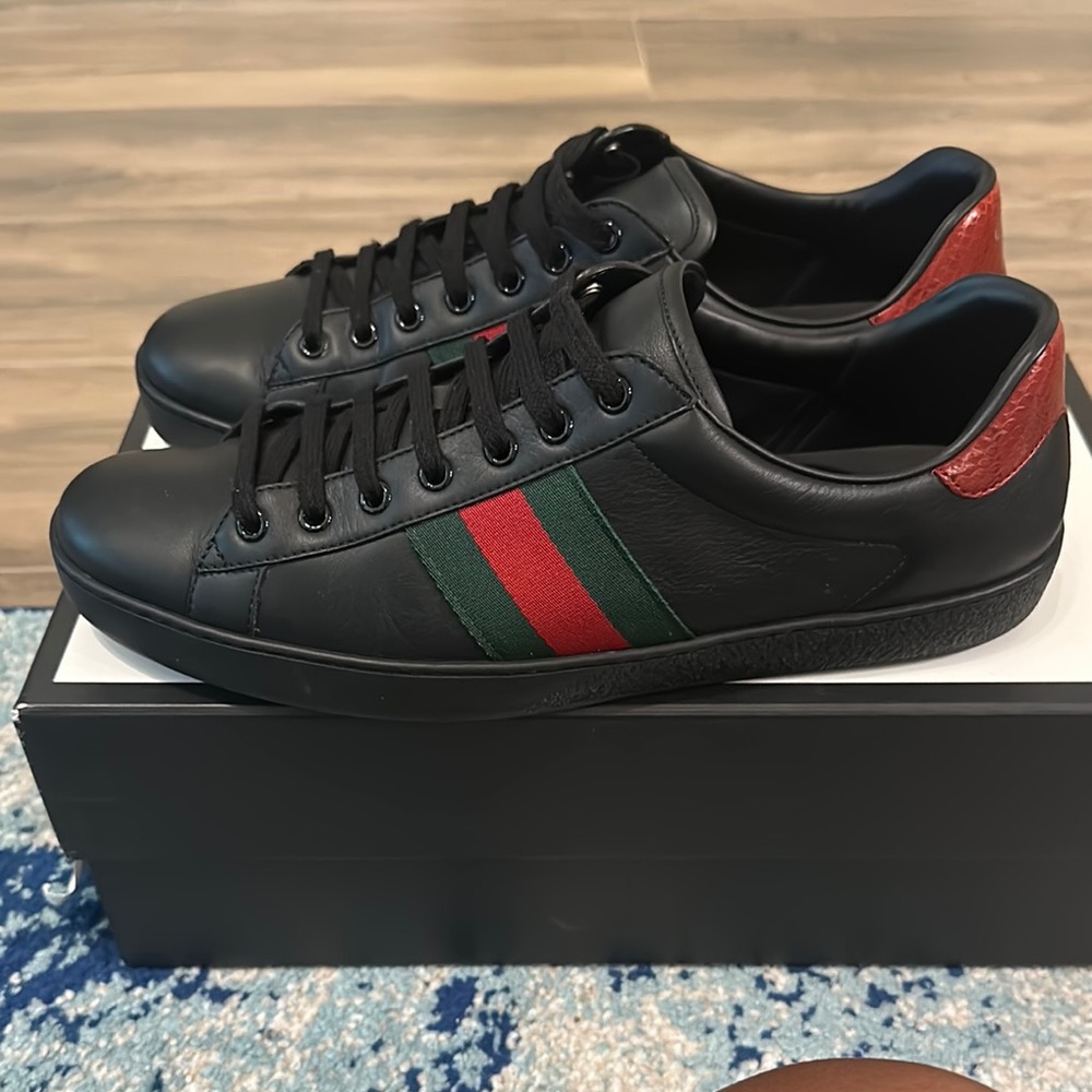 Gucci Black and Red Sneakers with Signature Stripes
